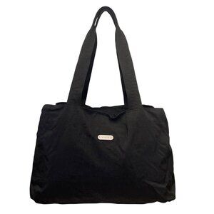 Chicos Women’s Black Nylon Zippered Pockets Travelers Shoulder Straps Tote Bag